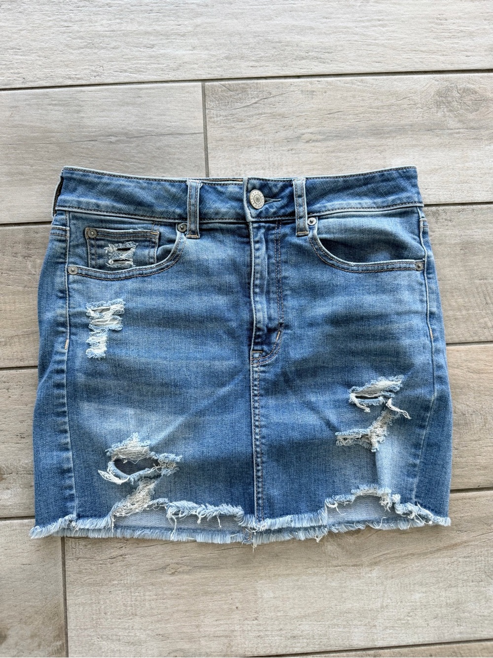 American Eagle Outfitters Distressed Blue Denim Mini Skirt